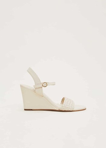 Phase Eight Leather Plait Strap Wedge Heels White Canada | DNOBCS-930